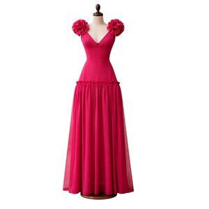 Stunning Fuchia Pink Dress with Ruffle Detail. Size M.